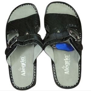Alegria Black Buckle Slide Sandals